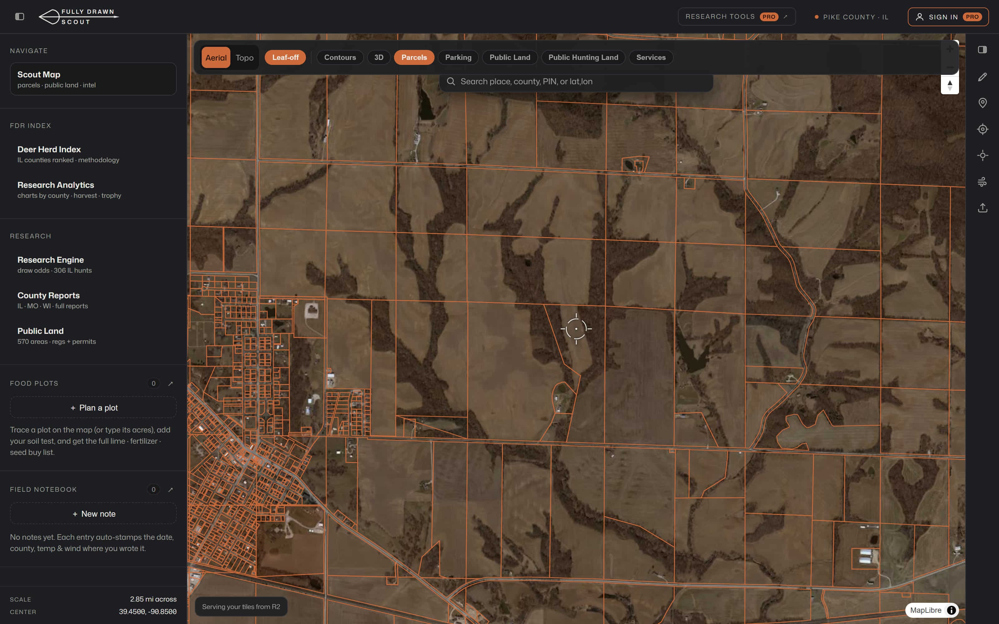 Scout leaf-off winter basemap over Pike County timber, showing bare-canopy terrain